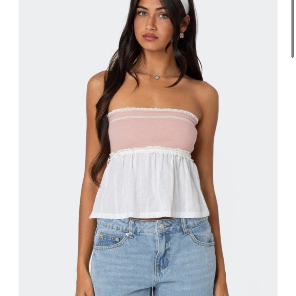 NWT edikted Rena Ribbed Peplum Tube Top